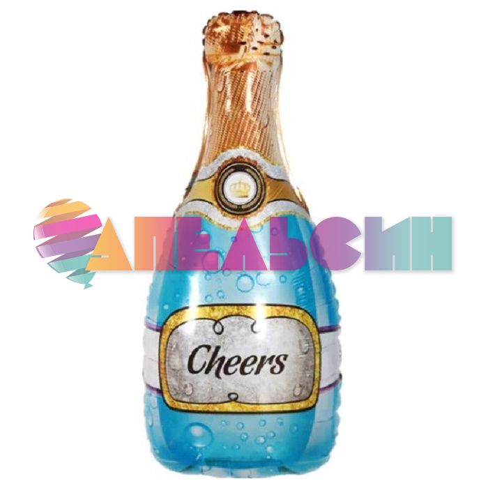 Шар фигура Бутылка Шампанское Корона голубой FL35"/89см (Китай) 19590