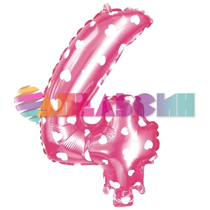 Шар цифра Розовый СК16"/41см сердца 4 (Китай) с клапаном 2769690-СТОК
