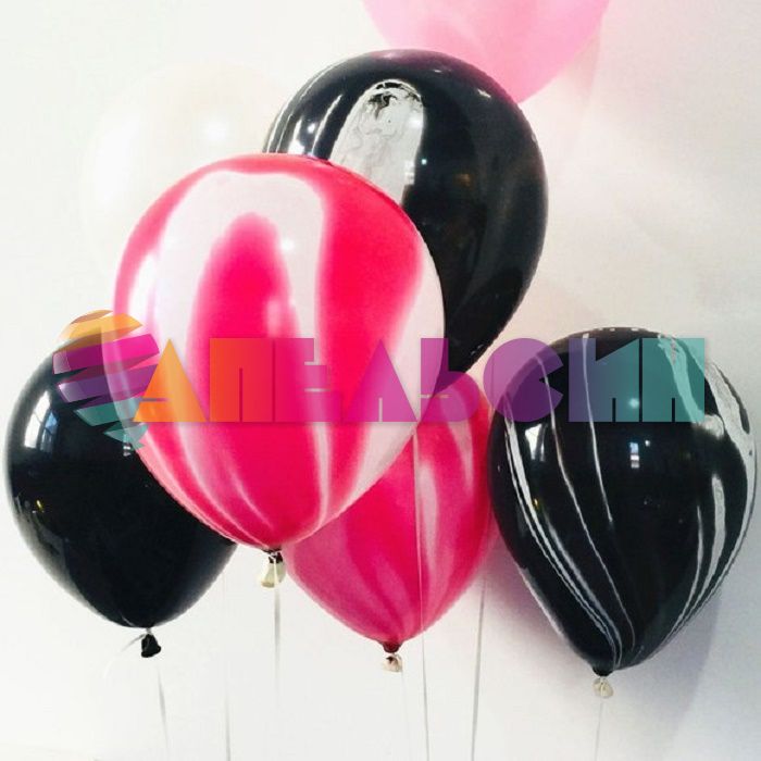 Шар латекс Агат черный Black Marble 12"/30см 50шт/уп (Китай) 612818