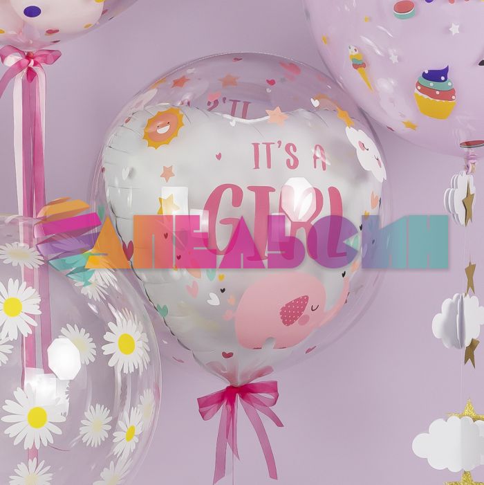 Шар сфера It`s a girl на прозрачном FL18"/46см (Китай) 518008