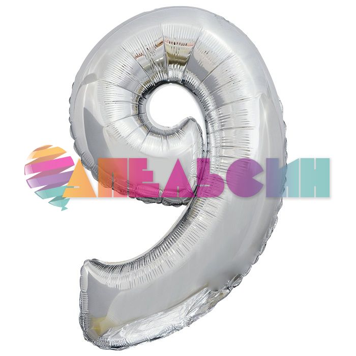 Шар цифра Серебро FL34"/86см ЭКО 9 (Китай) 21549