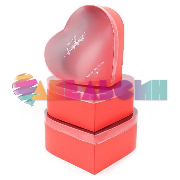 Коробка Красный с прозрачной крышкой 23x20,7x8,5см сердце Ч52028-3