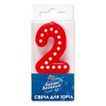 Свеча для торта Красный в белый горох 2 4,3см 803142