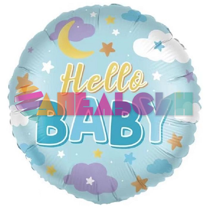 Шар фольга Hello baby Облака малыш FL18"/46см (Китай) круг 23467