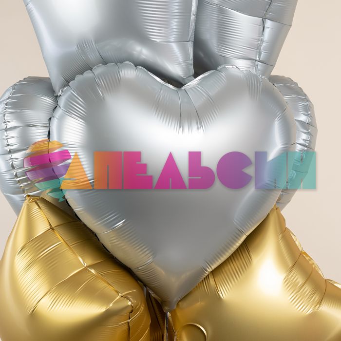 Шар сердце Серебро FL18"/46см (Китай) сатин 27599