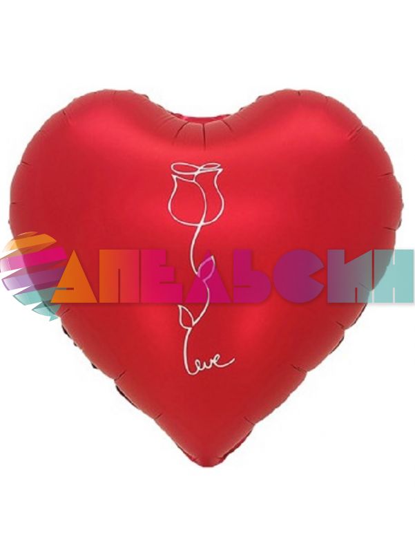 Шар фольга Роза love красный FL18"/46см сердце (Китай) сатин 26038