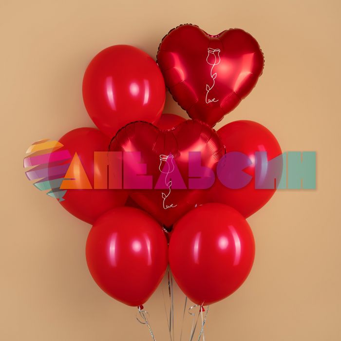 Шар фольга Роза love красный FL18"/46см сердце (Китай) сатин 26038