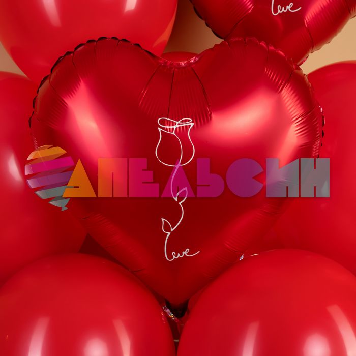 Шар фольга Роза love красный FL18"/46см сердце (Китай) сатин 26038
