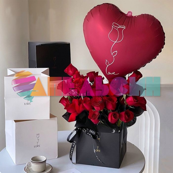 Шар фольга Роза love красный FL18"/46см сердце (Китай) сатин 26038