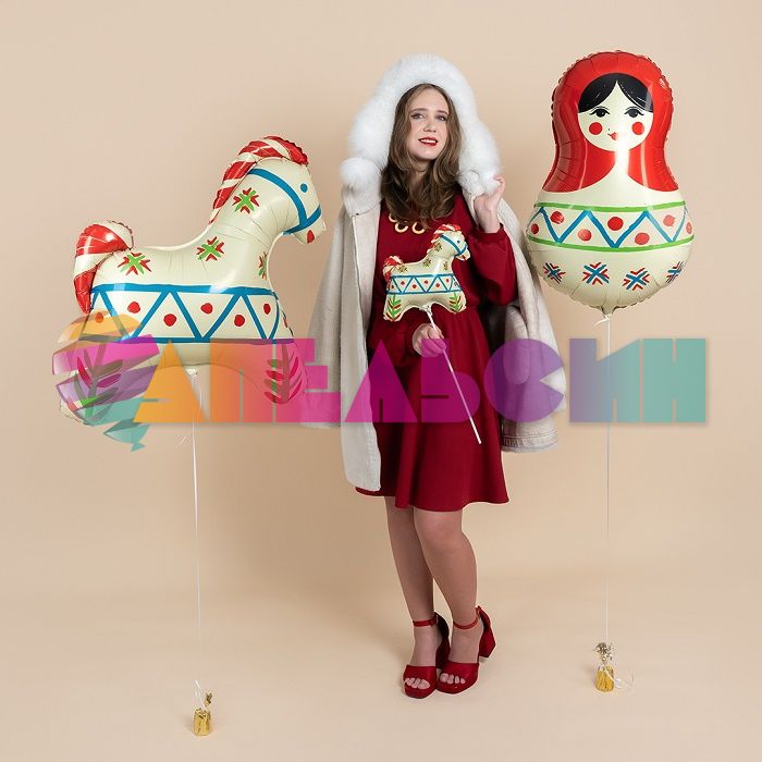 Шар фигура Лошадка русский узор AG32"/81см (Россия) 943159