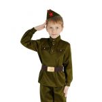 Костюм Военный 3в1 (гимнастерка, пилотка, ремень) 120-130см 2277764-ПРОКАТ