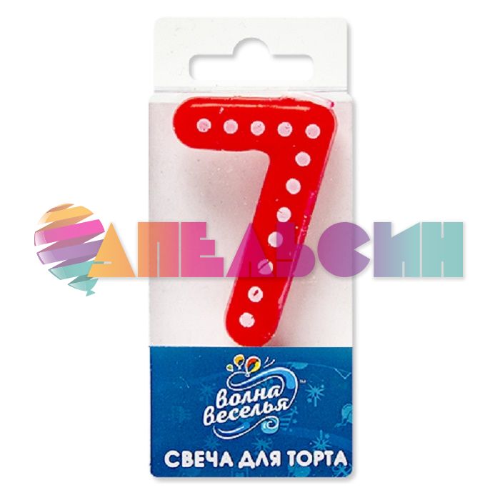 Свеча для торта Красный в белый горох 7 4,3см 803147
