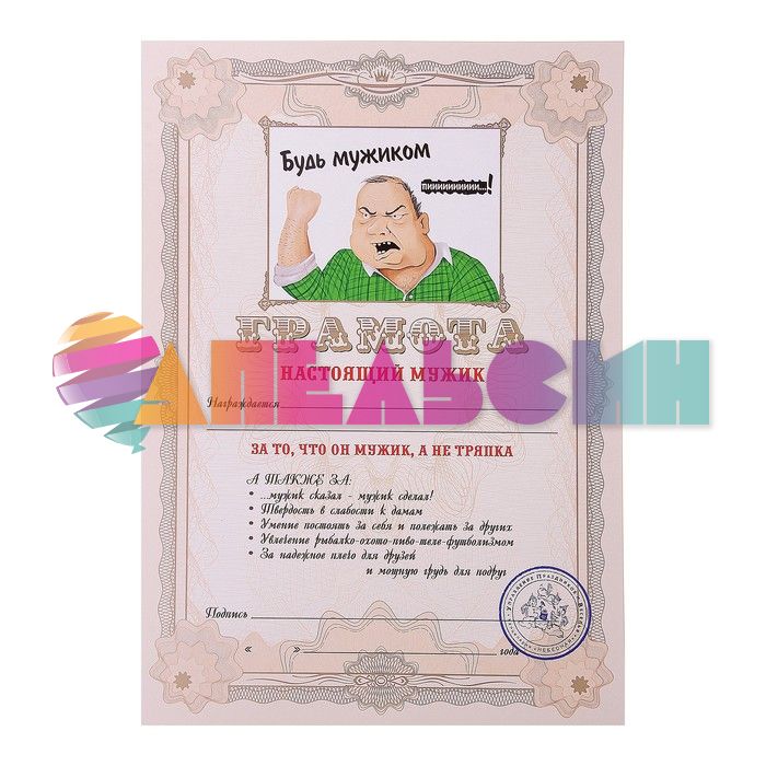Грамота Настоящий мужик 21х30см карточка 27.003.11