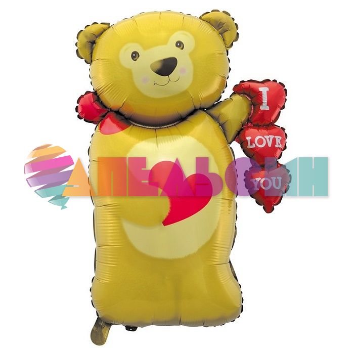 Шар фигура Мишка с сердцами I Love You FL36"/91см (Китай) R361 SL-A361