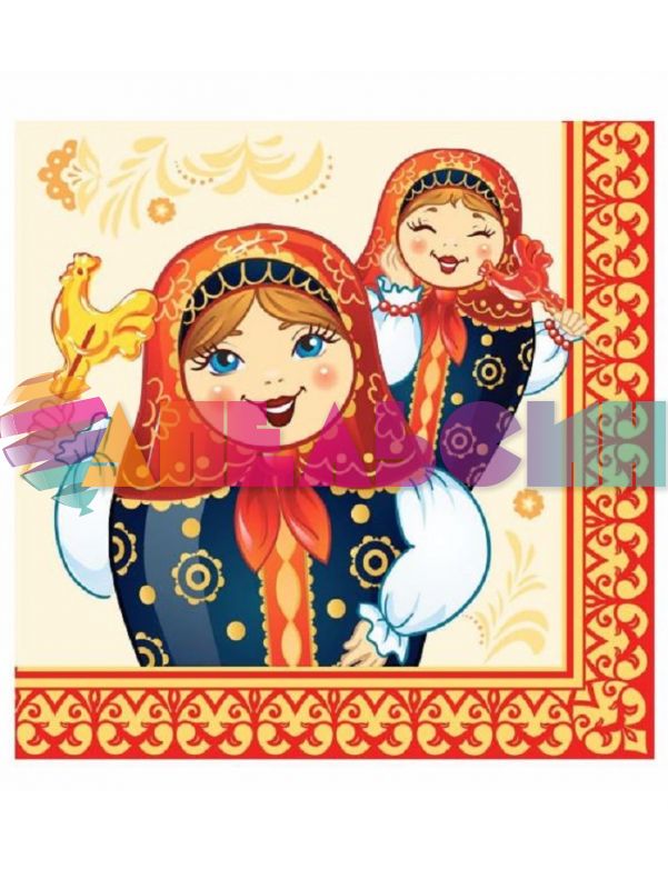 Салфетка Матрешки 33см 12шт/уп 3сл 6086305
