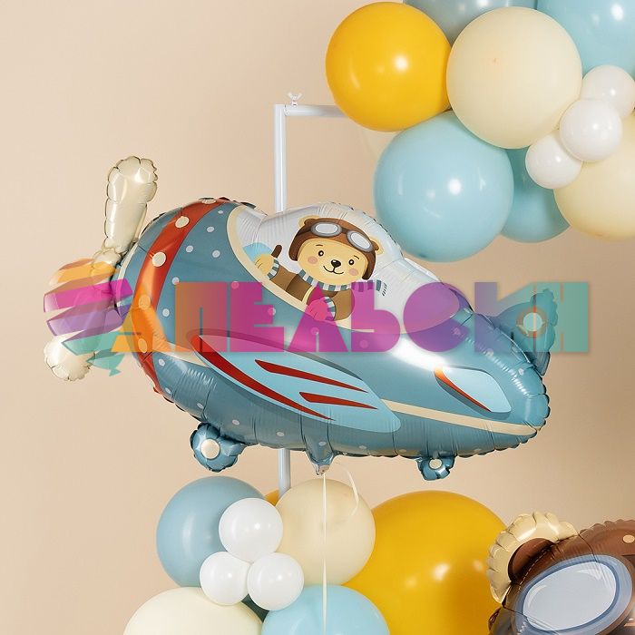 Шар фигура Самолет мишка-пилот AG34"/86см (Россия) 229178