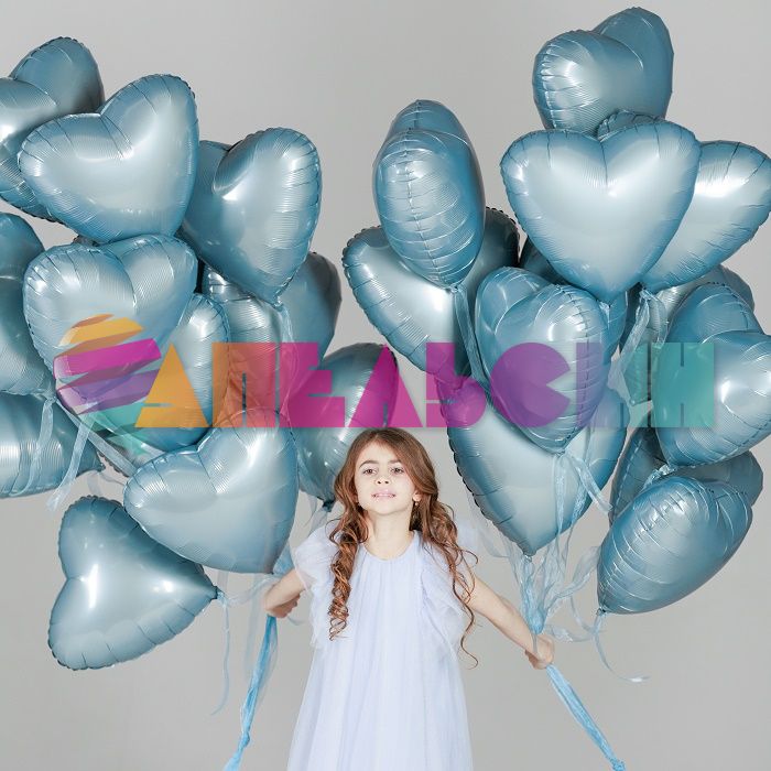 Шар сердце Голубой AG19"/48см утренний туман Бохо (Россия) 228294