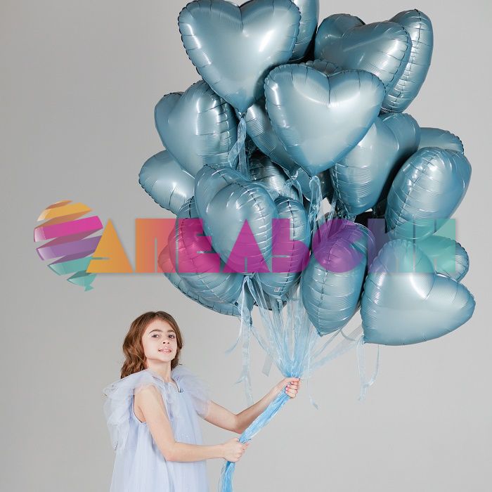 Шар сердце Голубой AG19"/48см утренний туман Бохо (Россия) 228294
