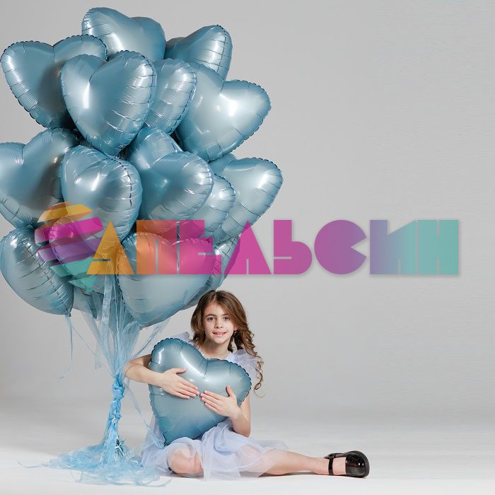 Шар сердце Голубой AG19"/48см утренний туман Бохо (Россия) 228294
