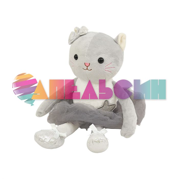 Игрушка Кошка со звездой серый 37см стоя 191857