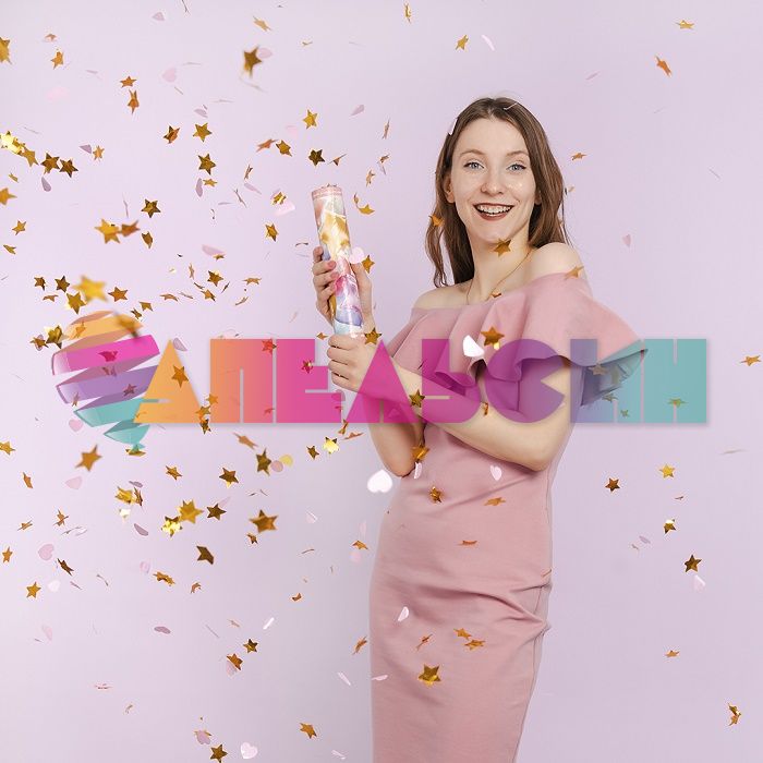 Хлопушка Розовый МИКС 30см фольга звезды сердца 923015