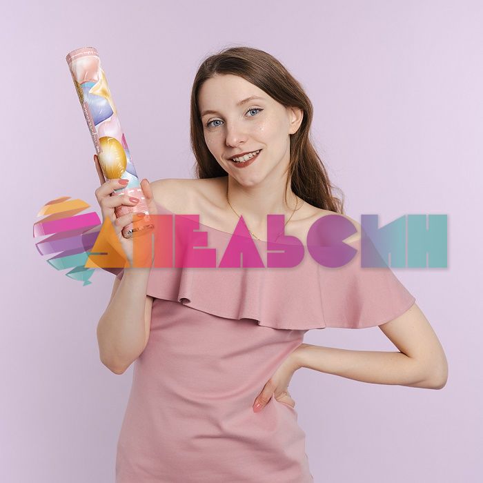 Хлопушка Розовый МИКС 30см фольга звезды сердца 923015