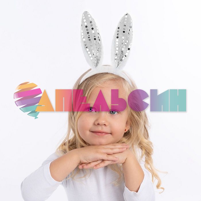 Ободок Зайка белые ушки с пойетками 6230784