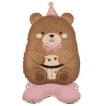 Шар ХОД Мишка в колпачке розовый FL24"/61см на подставке (Китай) воздух 26941
