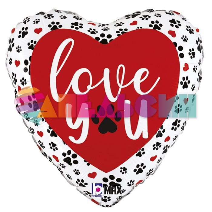 Шар фольга Love You Лапки G18"/46см сердце (Италия) 26243P