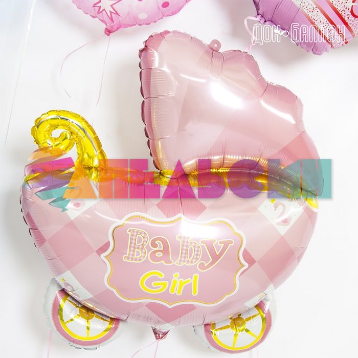 Шар фигура Коляска розовый Baby Girl FL35"/89см (Китай) 17556