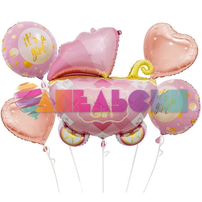 Шар фигура Коляска розовый Baby Girl FL35"/89см (Китай) 17556