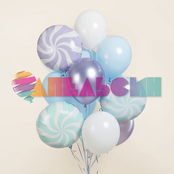 Шар фольга Леденец тиффани/ белый FL18"/48см (Китай) 27052