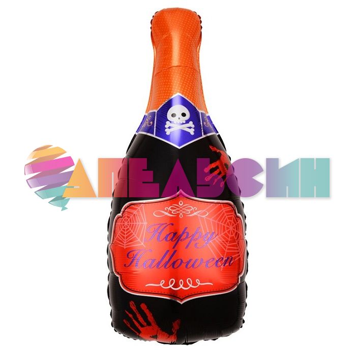 Шар фигура Бутылка Шампанское Happy Halloween FL39/99см (Китай) B1016 21879