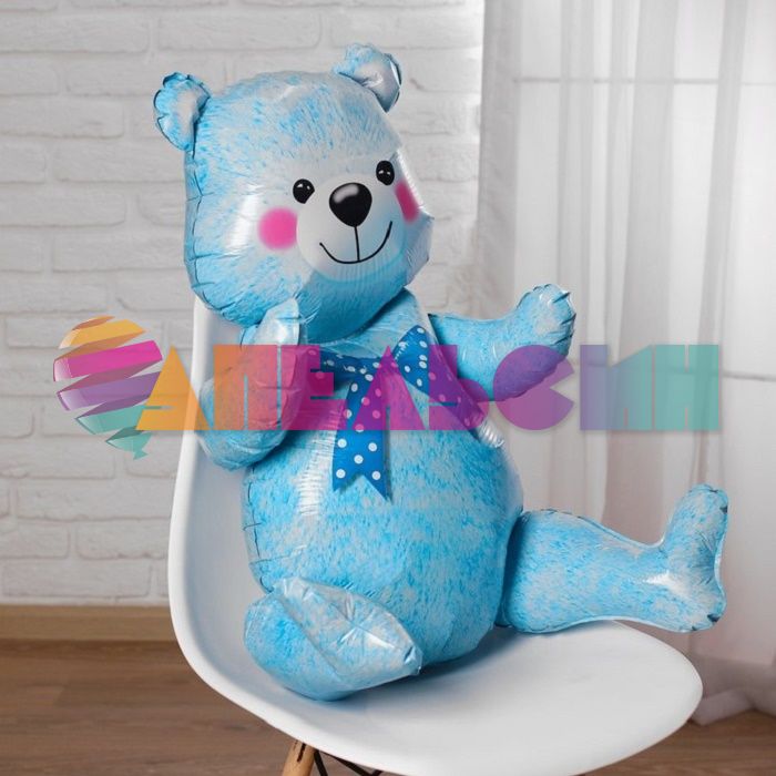 Шар ХОД Мишка голубой A22"/56см сидячий (Китай) воздух 15537