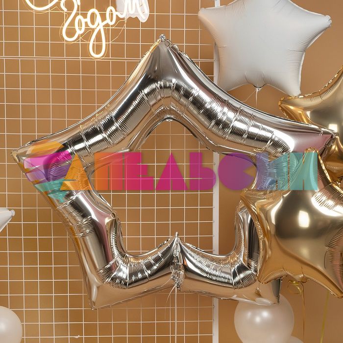 Шар звезда Серебро FL43"/109см контур (Китай) 25046