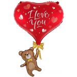 Шар фигура Мишка летящий на сердце ILY FL33"/84см (Китай) 23944