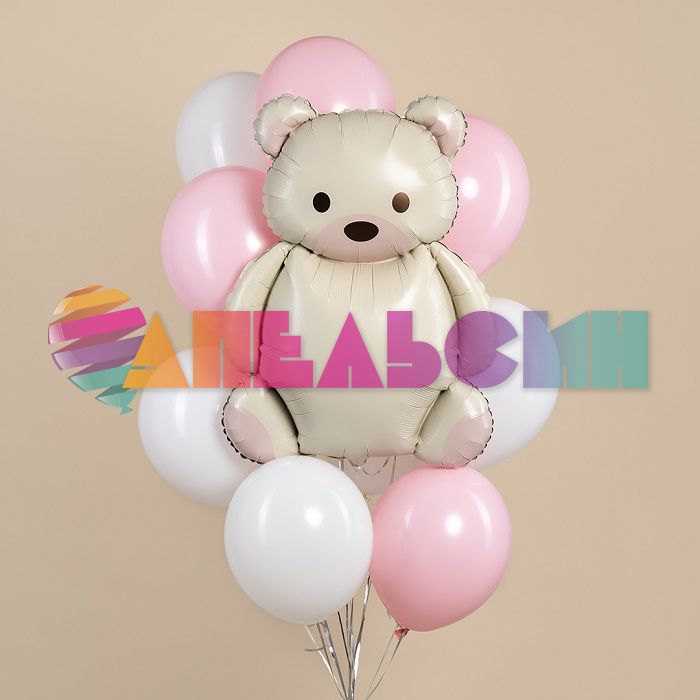 Шар фигура Мишка кремовый ретро сатин FL35"/89см (Китай) 27105