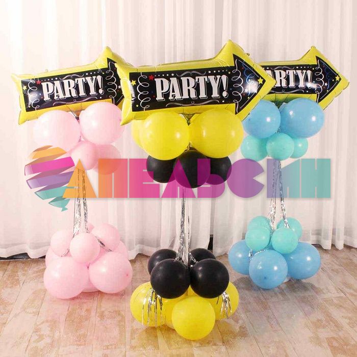 Шар фигура Указатель PARTY желтый FL31"/79см (Китай) 15703