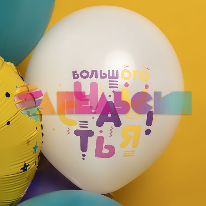Шар латекс С ДР Яркие буквы 12"/30см 25шт/уп (Малайзия) 711621