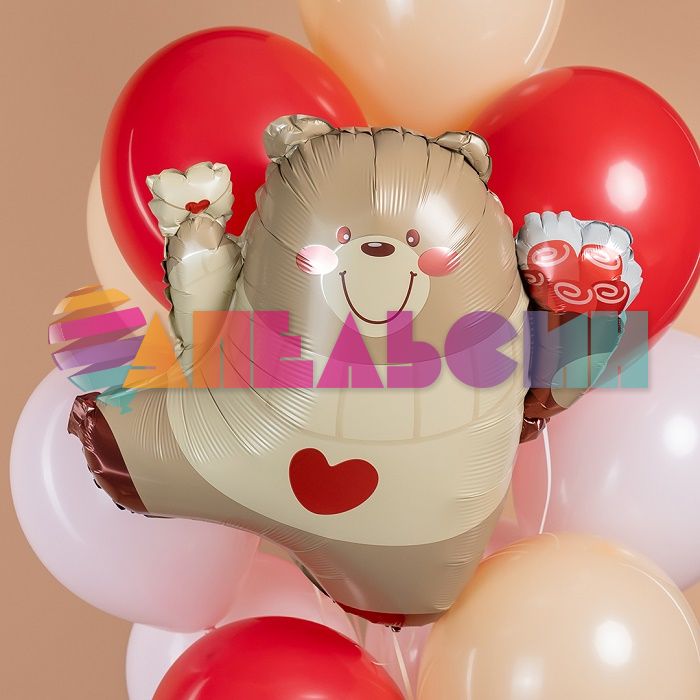 Шар фигура Мишка с валентинкой FL27"/69см (Китай) 27531
