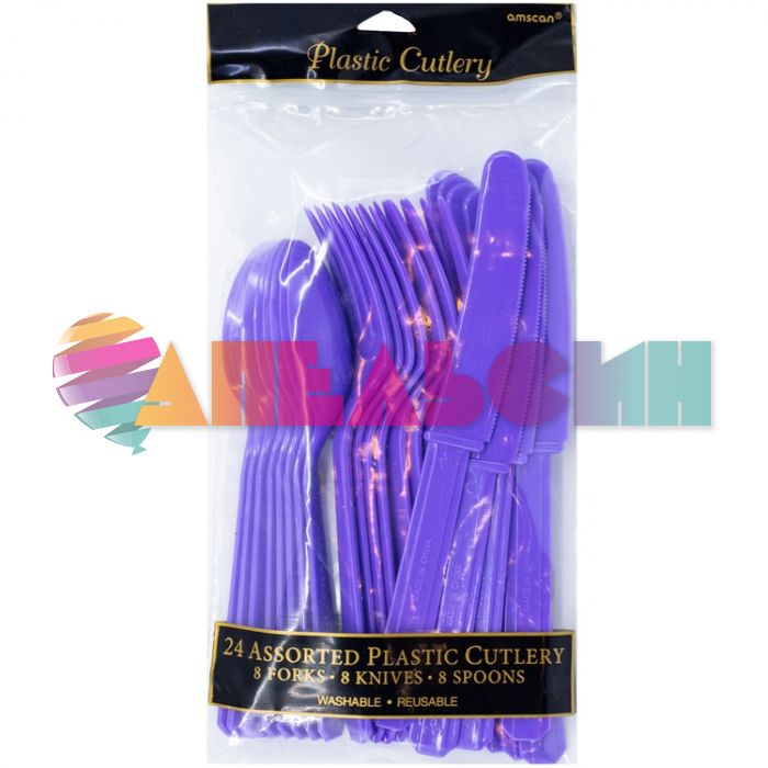 Набор приборов Фиолетовый Purple 24шт/уп пластик 1502-1320