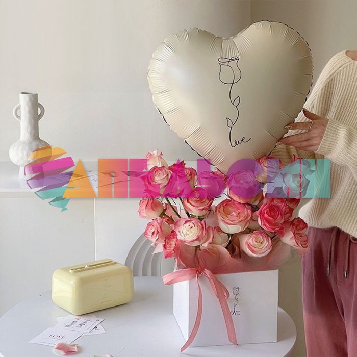 Шар фольга Роза love кремовый FL18"/46см (Китай) сердце 25115