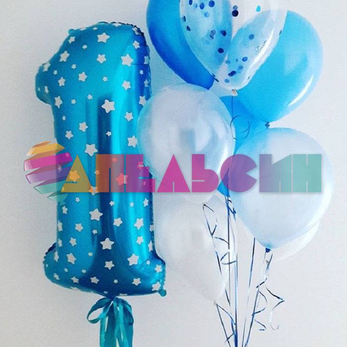 Шар цифра Синий FL40"/102см звезды 1 (Китай) NMB1/BLUE/V