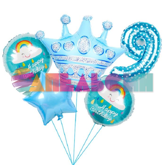 Шар цифра Синий FL40"/102см звезды 9 (Китай) NMB9/BLUE/V