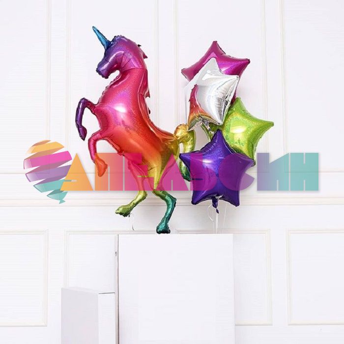 Мини фигура Единорог радужный FL16"/41см с клапаном (Китай) 17243