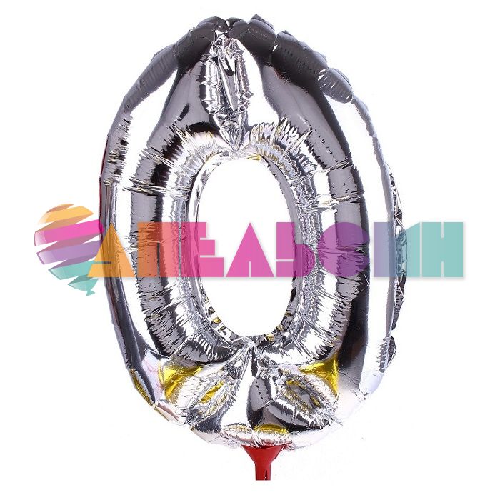 Шар цифра Серебро L16"/41см 0 (Китай) с розеткой 319465-РАСПРОДАЖА