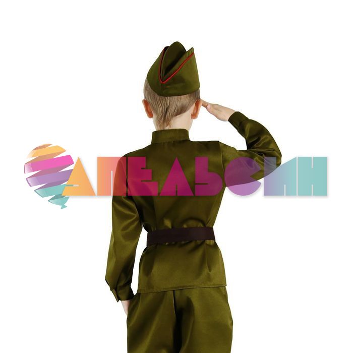 Костюм Военный 3в1 (гимнастерка, пилотка, ремень) 120-130см 2277765-ПРОКАТ