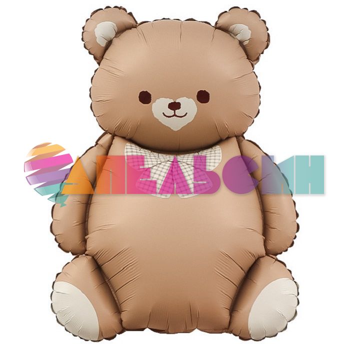 Шар фигура Мишка с бантом коричневый FL35"/89см (Китай) сатин 26011