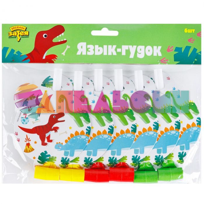 Язык-гудок Динозаврики 6шт/уп с карточкой 1501-6004
