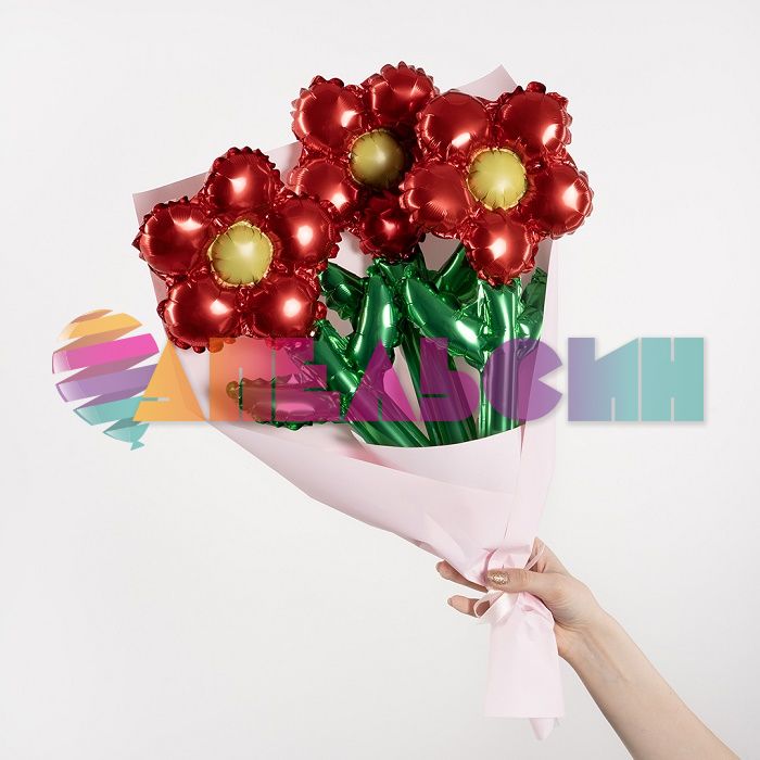 Мини фигура Цветок ромашка красный FL17"/43см (Китай) с клапаном 26143